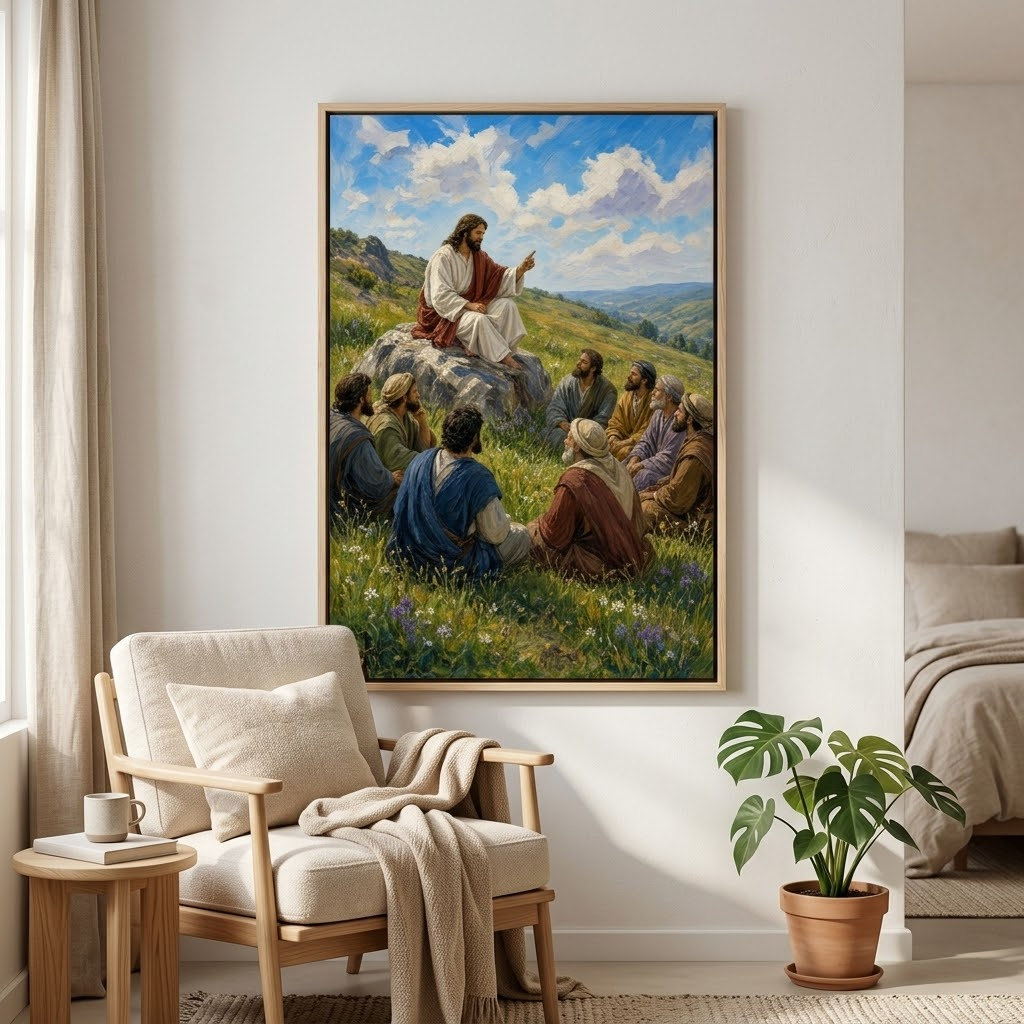 Sermon on the Mount – Jesus Teaching on the Hillside | Matthew 5 Framed Canvas
