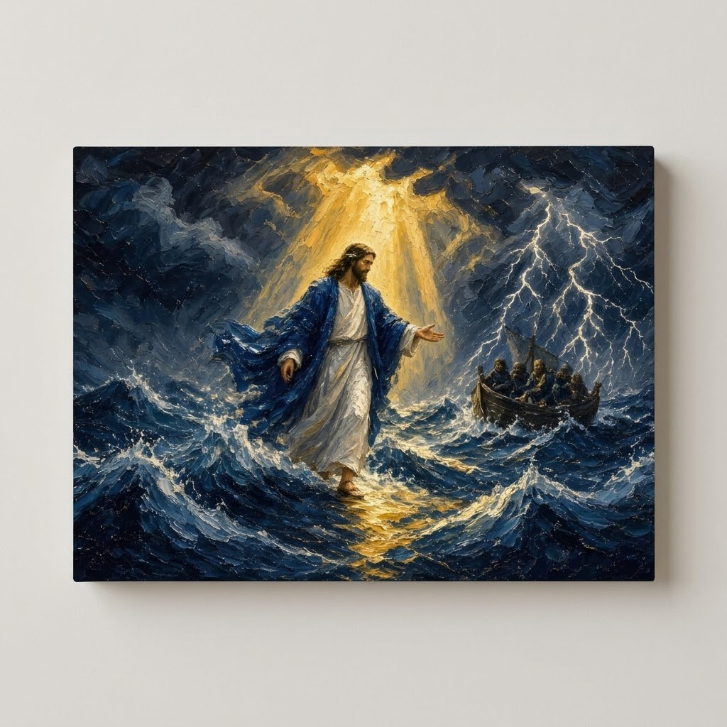 Walk on Water – Jesus Calms the Storm | Matthew 14:29 Canvas Print