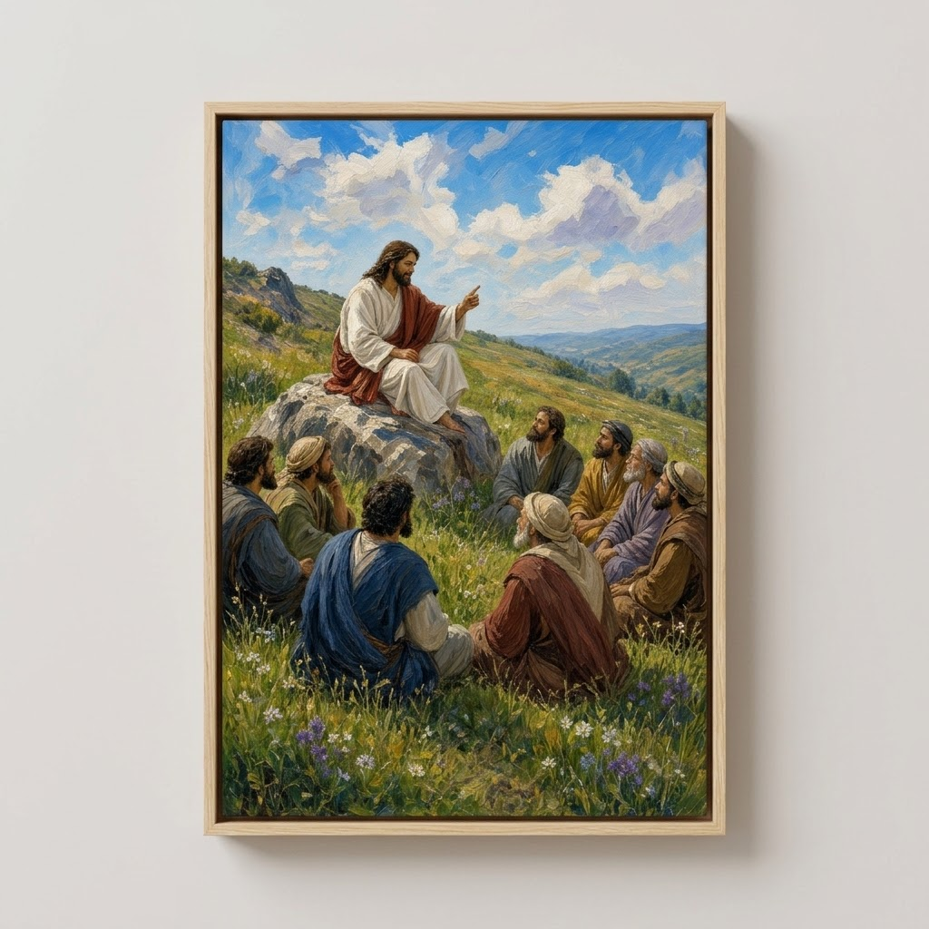 Sermon on the Mount – Jesus Teaching on the Hillside | Matthew 5 Framed Canvas